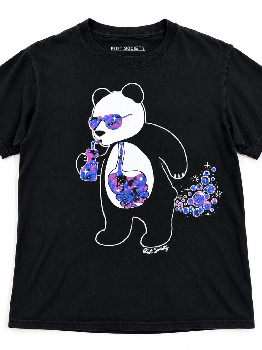 Riot Society Panda Galaxy Graphic T-Shirt Black S Short Sleeve